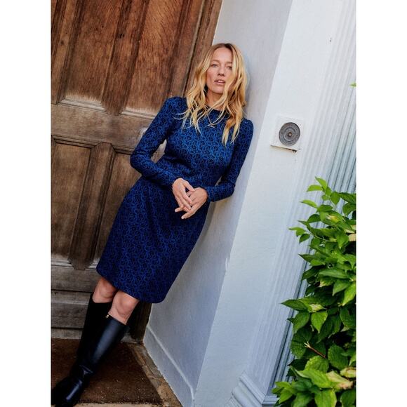 Boden‎ Dark Blue Frill Detail Mini Dress Size US 10R Long Sleeve - Picture 1 of 14